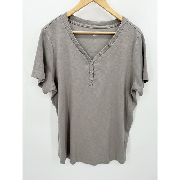 Duluth Trading Co Shirt Women 2X Grey V-Neck Short Sleeve Cotton Blend Thermal - Picture 8 of 8